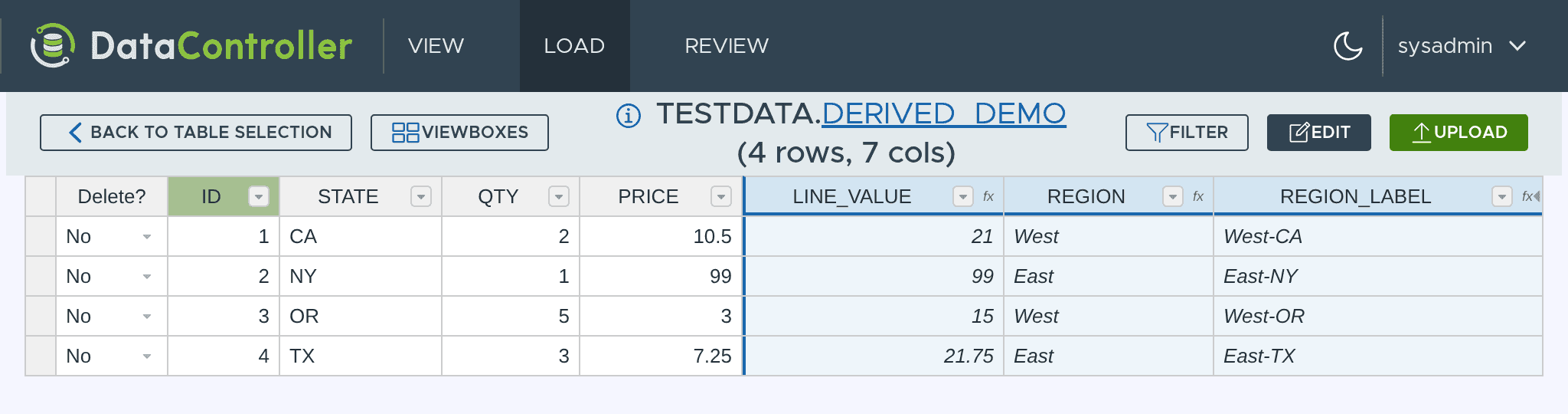 Derived Variables: computed columns in the EDIT screen