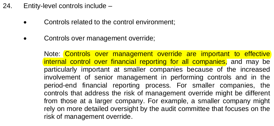 Sarbanes Oxley sas management overrides