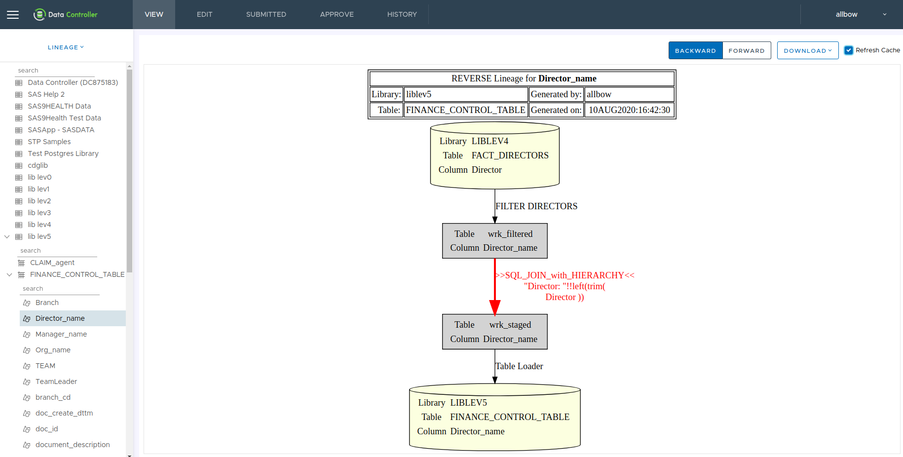 SAS Column Level Lineage Sarbanes Oxley