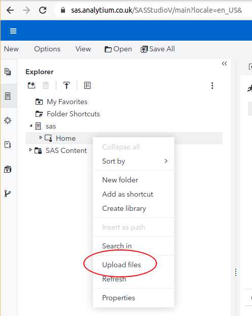 how to upload data set in sas university edition